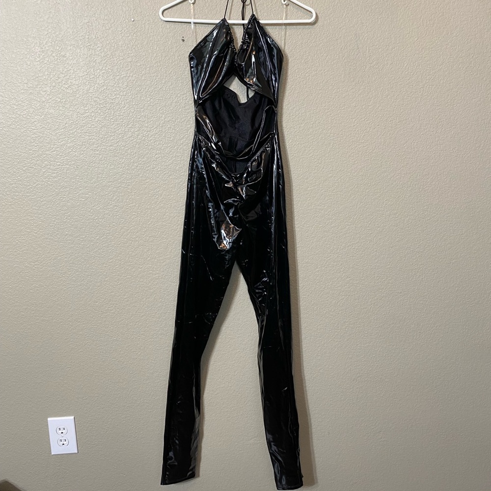 NWT Posh by V Henny Patent Jumpsuit in Black
